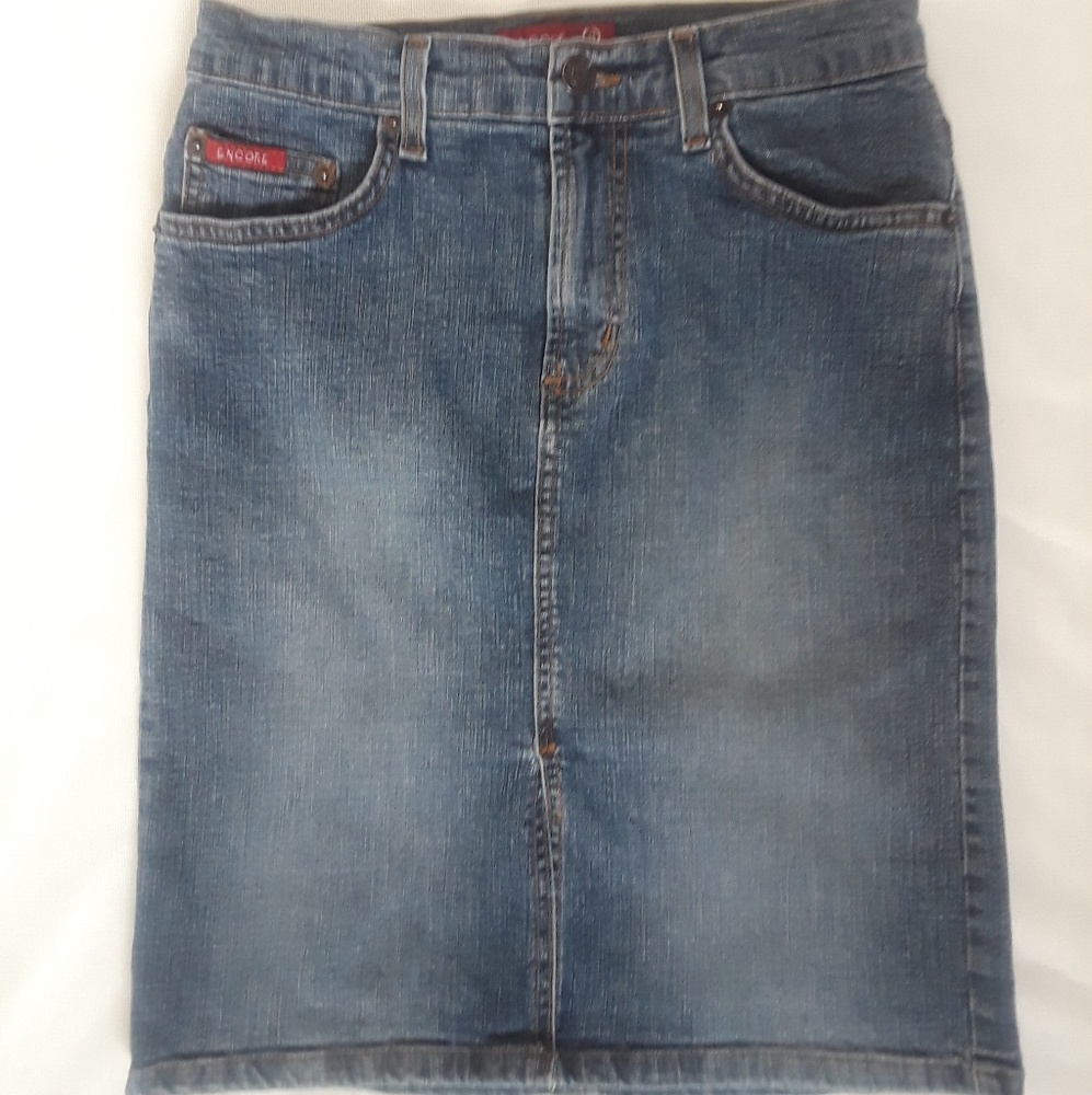 Encore Denim Cotton Blend Pencil Skirt